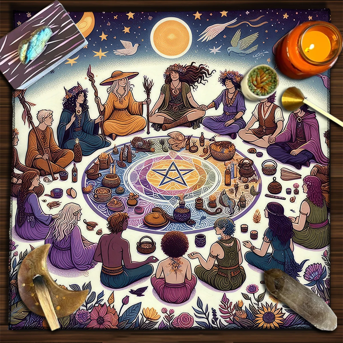 Tarot Clothes for Table Tarot Cloth Three Card Spread Mystical Circle Ritual Tarot Tablecloth Mystical Astrology Sacred Geometry