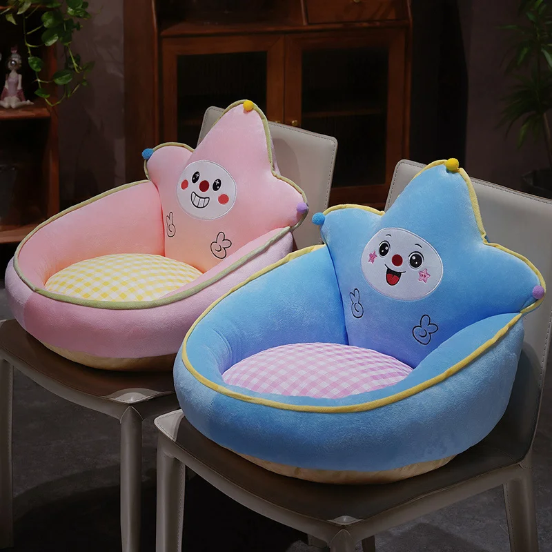 Cute Star Shaped Seat Cushion with Backrest, Detachable Waist Support Chair Pillow, Fluffy Plush Floor Cushion for gifts.