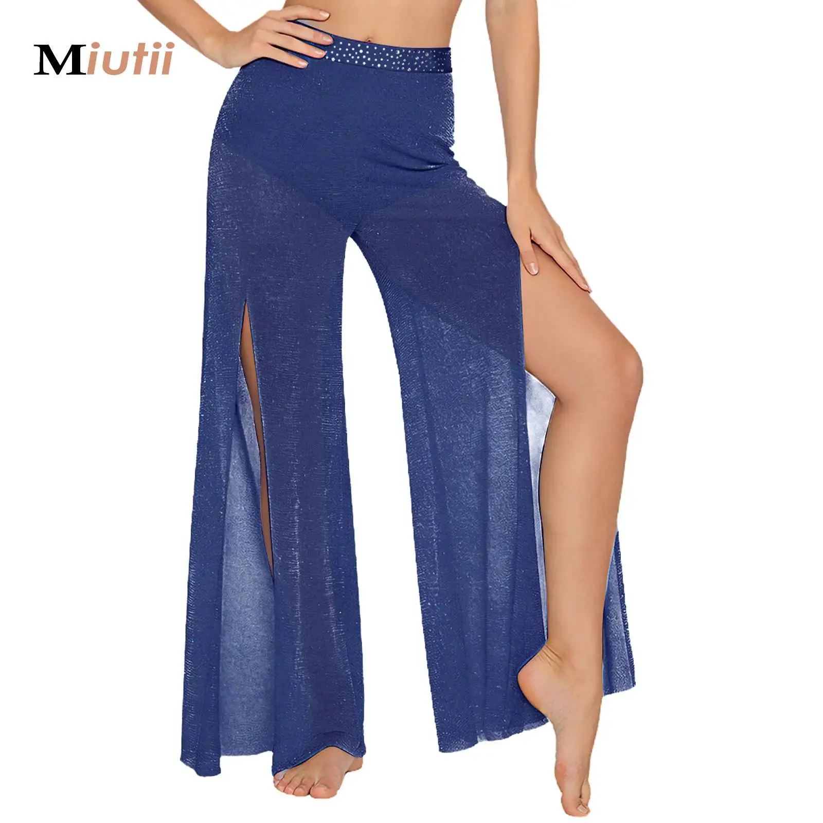 

Modern Dance Pants For Women Mesh Shimmering Loose Wide Leg Dancing Trousers Chinese Classical Dance Daily Ladies Yoga Pants