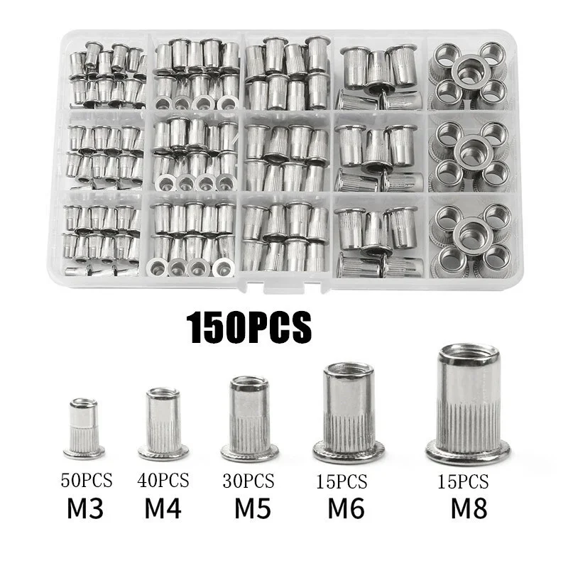 150 Stück M3 M4 M5 M6 M8 Nietmuttern Flachkopf Gewindeeinsatz Aluminium Nietmutter Nietmutternutsatz Kit