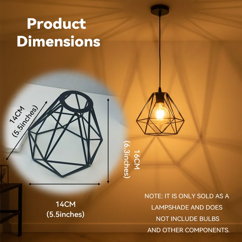 Diamond Metal Wire Cage Lampshade Industrial Pendant Wall Lamp Cover Farmhouse Kitchen Cafe Decor Only Lampshade No Bulb Cord