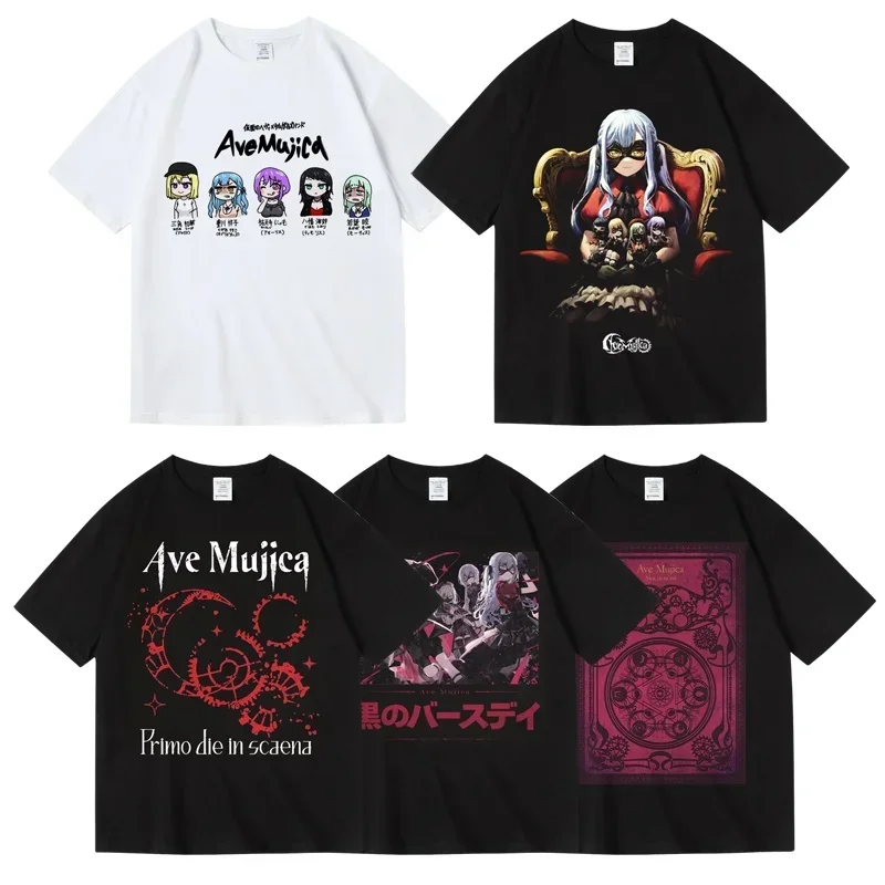 2026 Vintage Ave Mujica Graphic T‑Shirt BanG Dream Gothic Band High Quality Oversized Cotton Short Sleeve Unisex Streetwear Tee