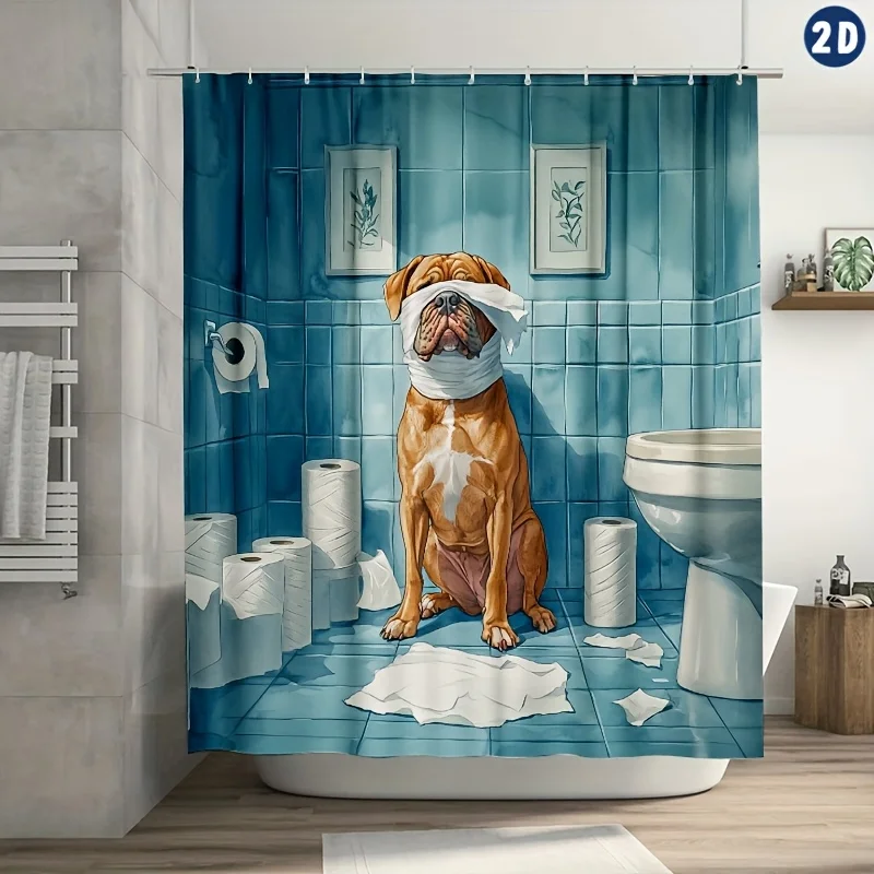 

1 шт. Дизайн занавески для душа «Боксерская собака» — прочный полиэстер 70,8x70,8 дюйма, можно стирать в машине с пластиковыми крючками, легко чистится для B