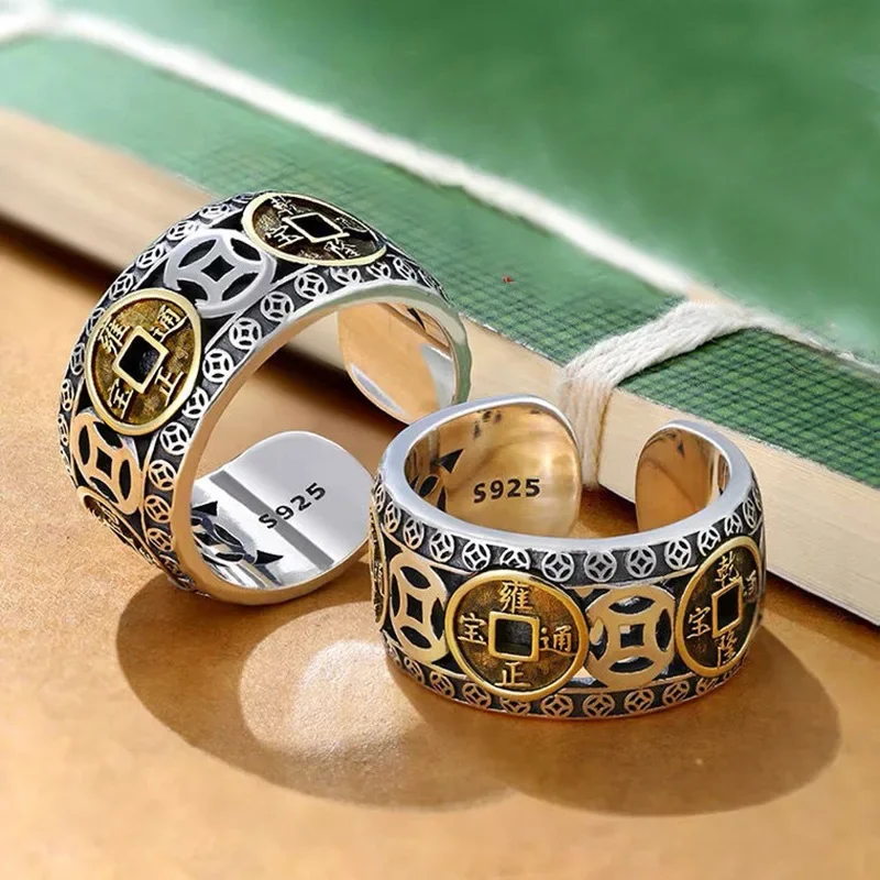 

Vintage Ethnic Style Five Emperors Money Coin Rings for Men's and Women's Good Lucky Adjustable Finger Ring Jewelry Gifts