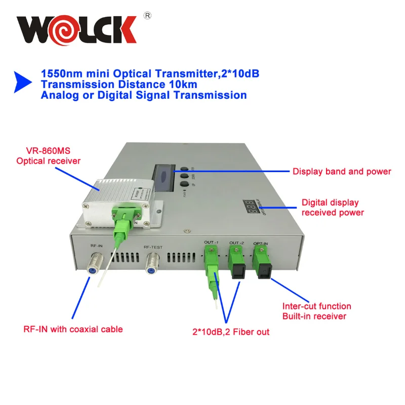 Wolck CATV 1550nm 10db 2 Optical Output Fiber Optic Transmitter Mini Transmitter