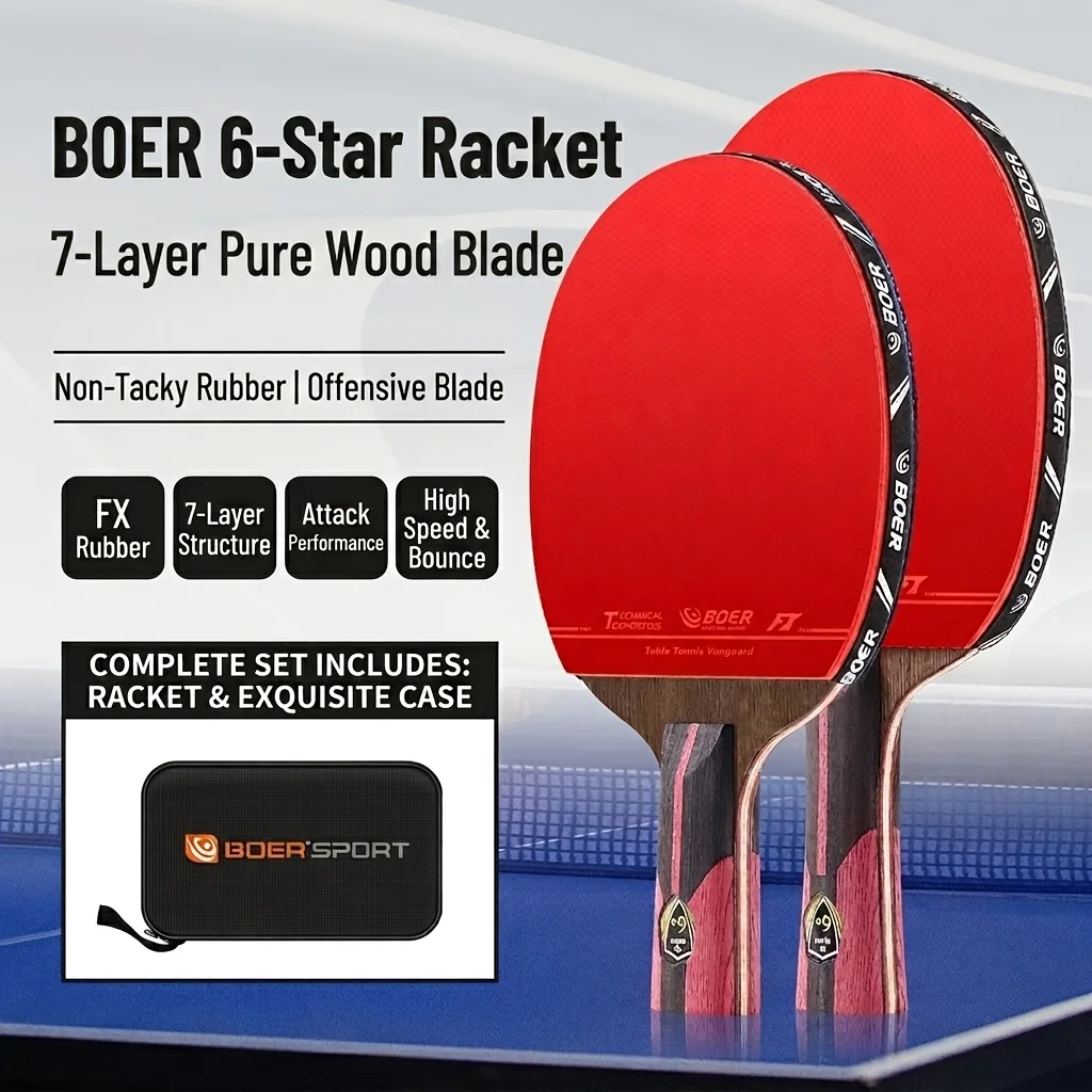 Boer Six-Star Table Tennis Racket Seven-Layer Pure Wood Table Tennis Racket Offensive Blade Table Tennis Racket