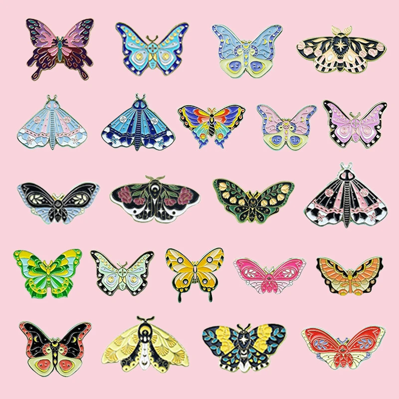 20-100 Pcs Random Butterfly Enamel Pin Set Cute Steampunk Brooch Lapel Pins for Backpack Women Jewelry (Color & Letter Random)
