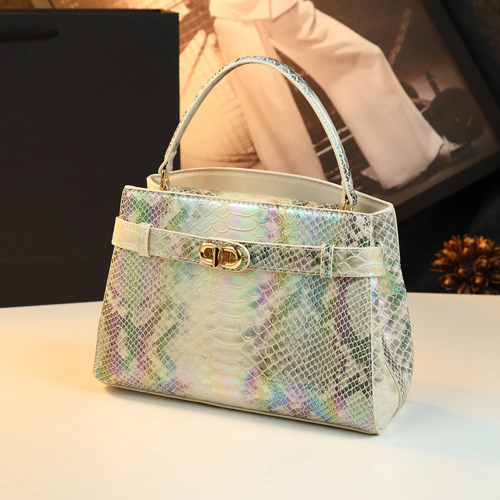 Luxury Snake Print Handbags for Women 2026 Vintage  Pattern Shoulder Bag Holographic Crossbody Bag Top-handle Tote