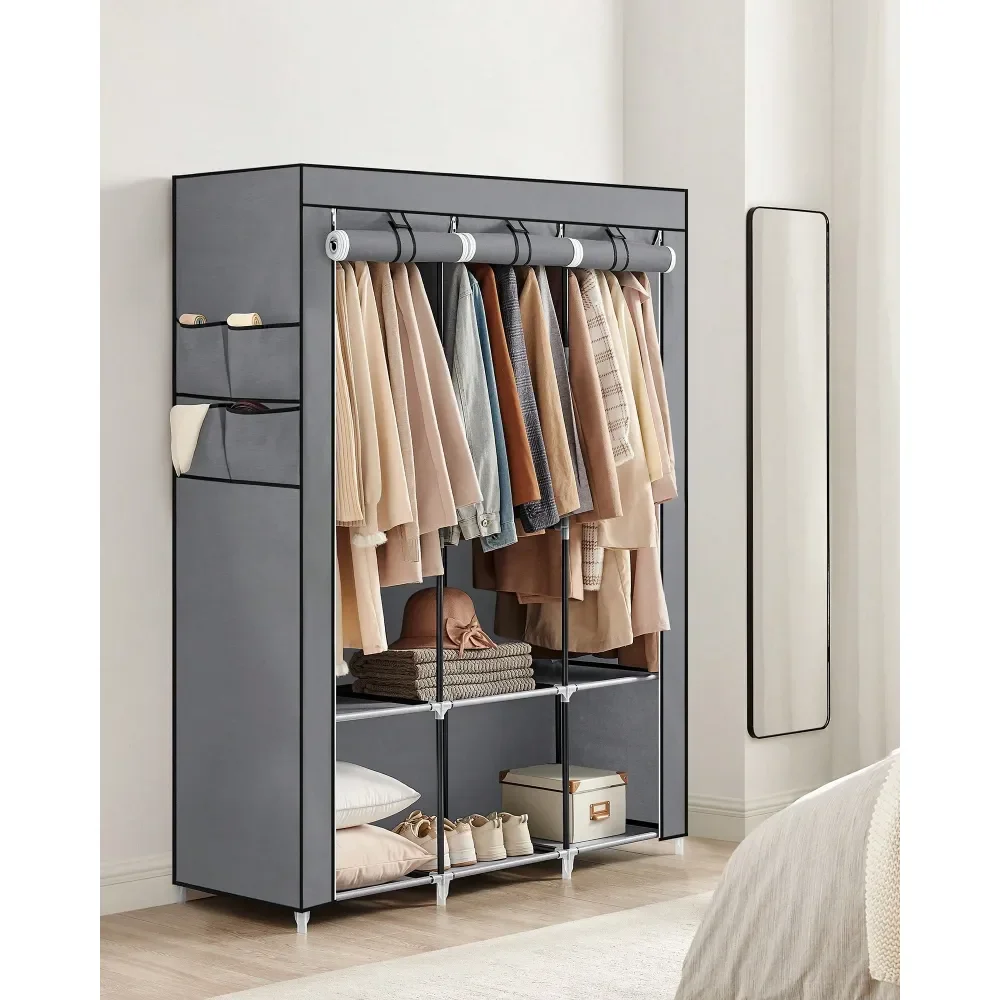 

Portable Closet, Wardrobe Closet Organizer With Cover, 3 Hanging Rods And Shelves, 4 Side Pockets, 51.2 X 17.7 X 65.7 Inches, L