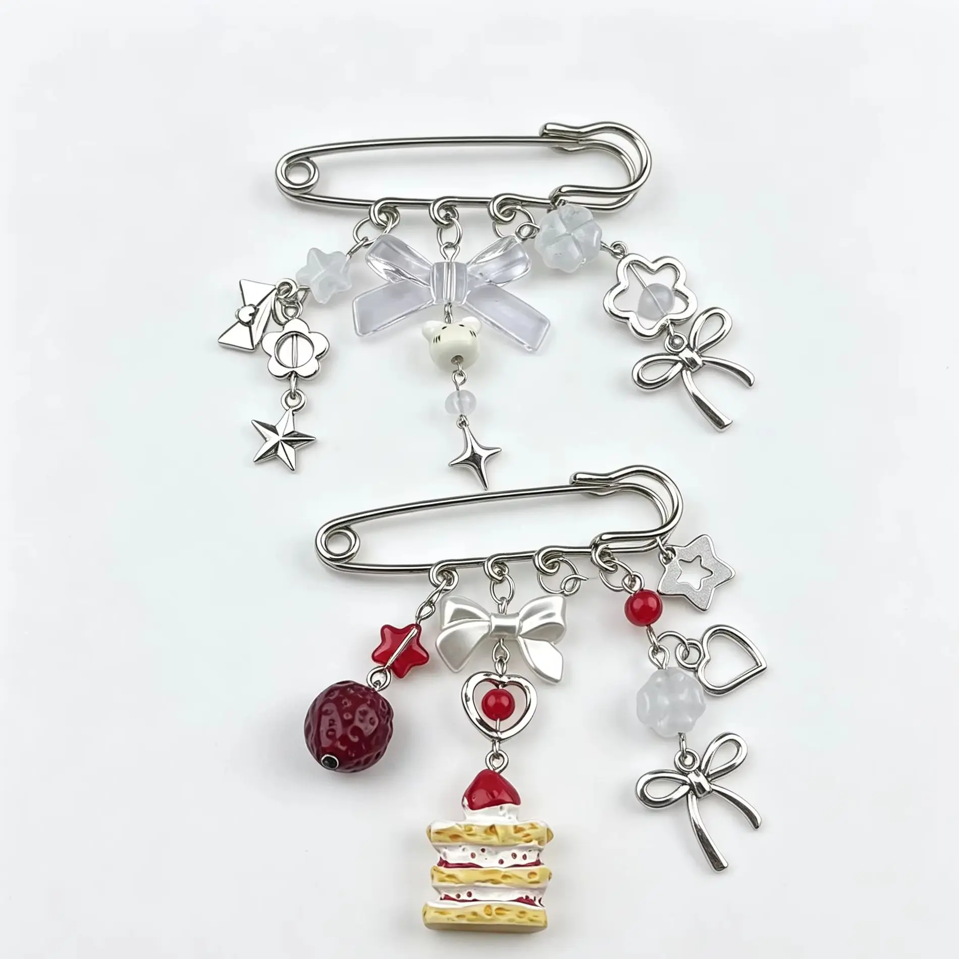 Y2K Sicherheitsnadel-Brosche mit Schleife, Stern, Telefonanhänger, Kristallperlen-Reversnadel, süße Brosche, Taschenanhänger, ästhetischer Schmuck für Damen