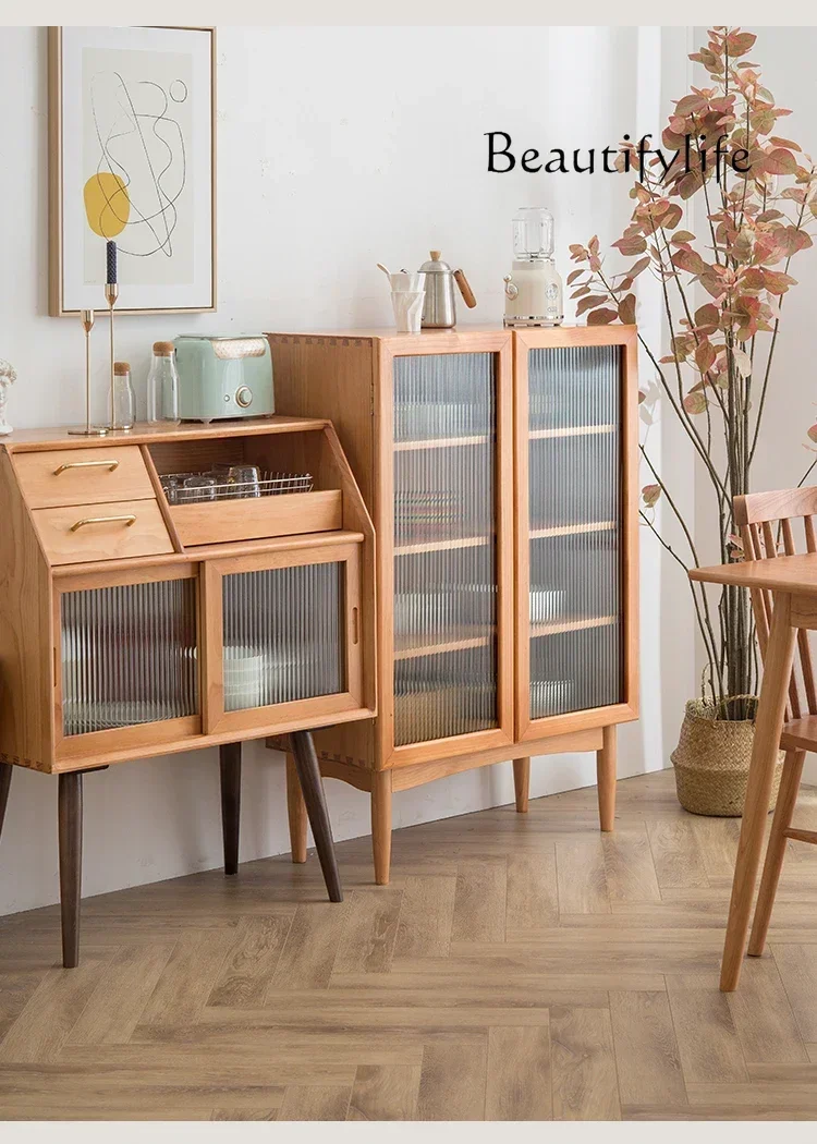 Nordic Side Cabinet Wall Modern Minimalist Living Room Storage Cabinet Japanese Solid Wood Storage Tea Cabinet