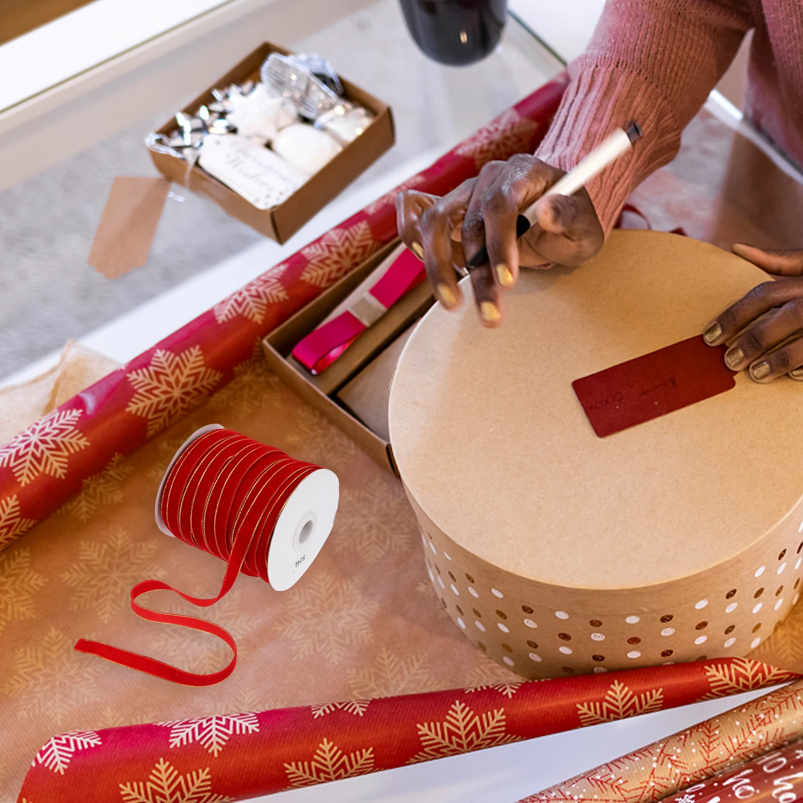 

1 Roll Red Velour 50 Yards Christmas Decor Gift Wrapping Bow Making Ribbon Sturdy Durable Ribbon For Hair Wreath Party Supplies