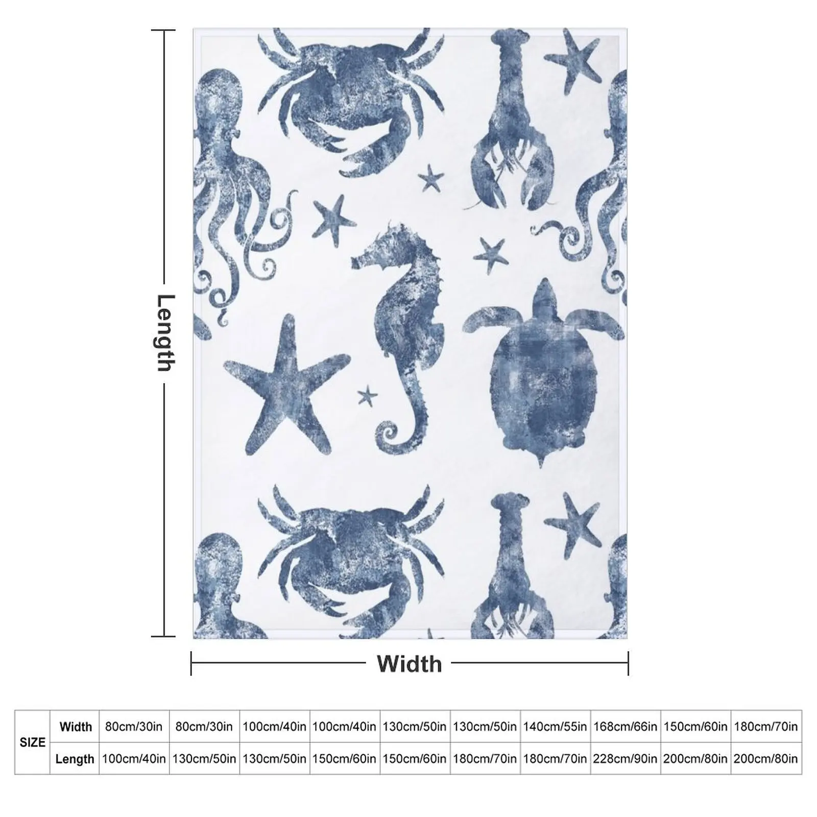 Nautical Marine Life, sea star, seahorse, turtle, octopus, coastal beach Throw Blanket