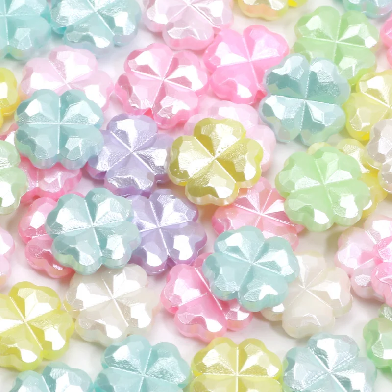 11mm 50pcs Colorful Lucky Four-Leaf Clover Blingbling Acrylic Bead For Jewelry Making Pendants Necklaces Bracelets Customization