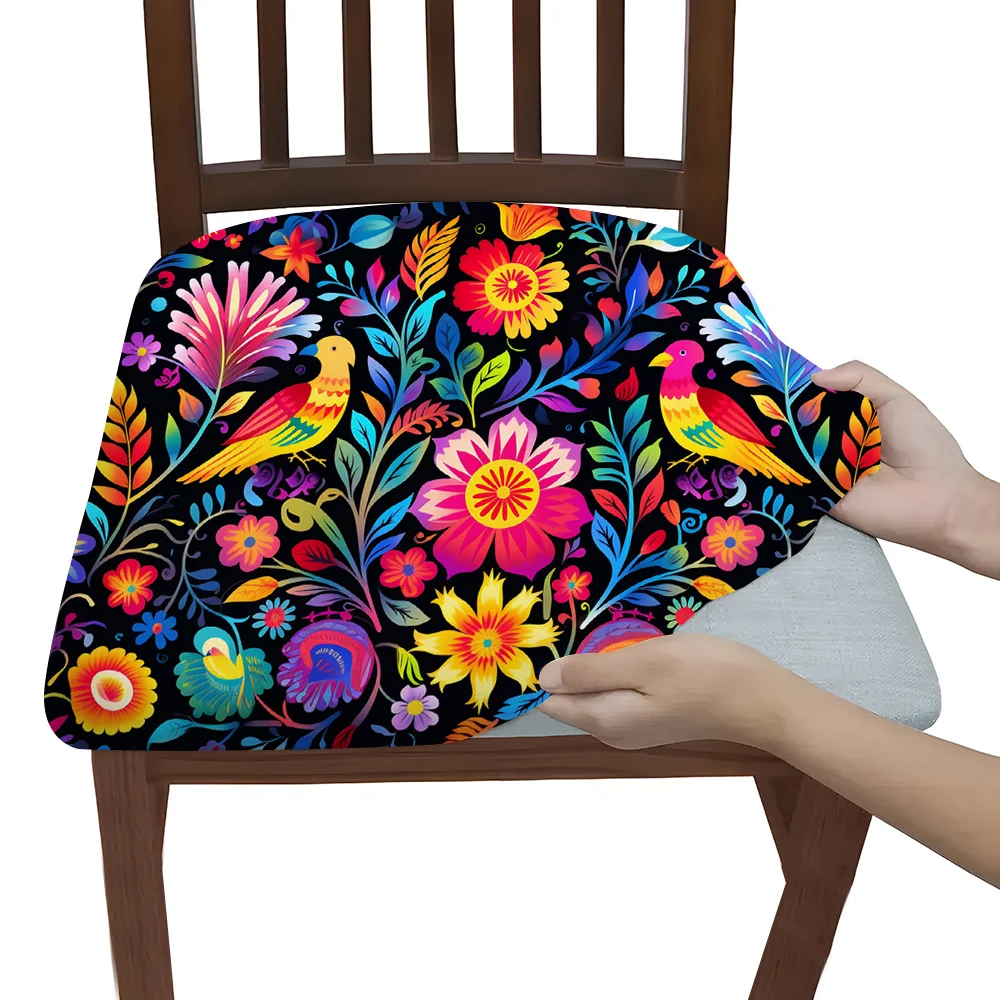 2/4/6pcs Colorful Folk Art Bird Chair Covers, Washable Removable Slipcovers for Kitchen Chairs