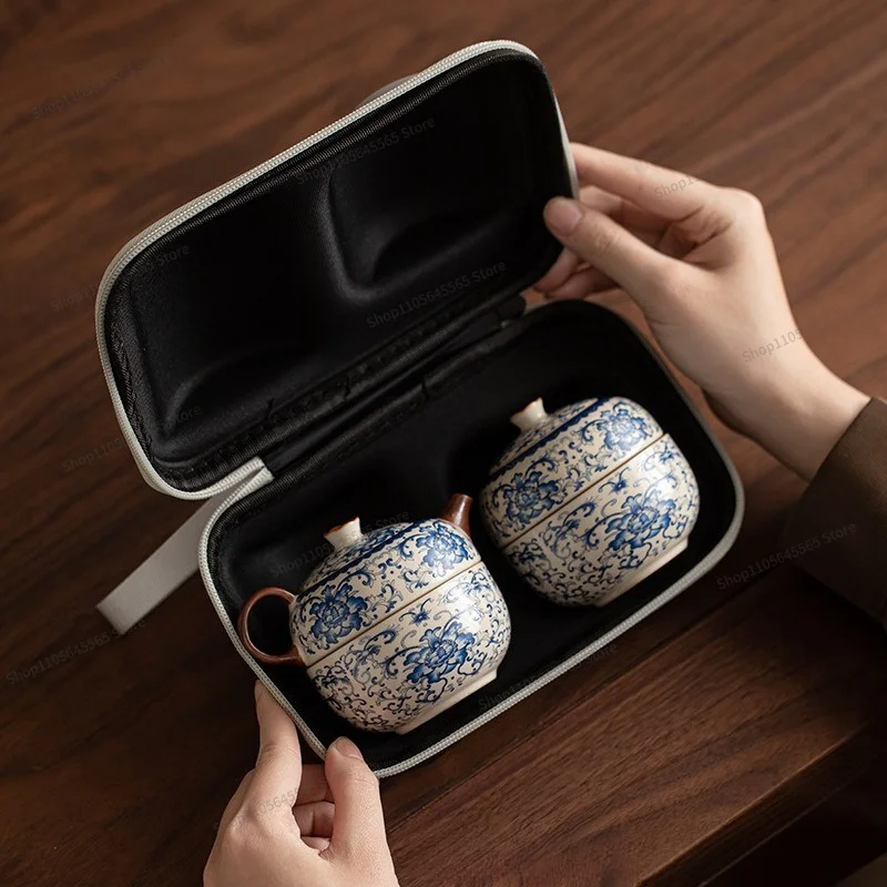 For Tea Set, One Pot, Two Cups, Portable Ceramic Tea Cup, Outdoor Camping Cup