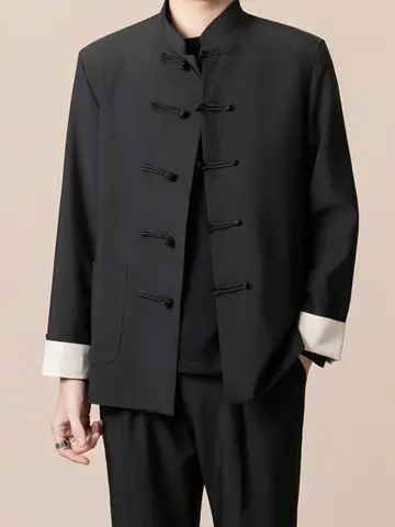 New Chinese Sle Men's Suit Set Straight Leg Pants Button up Jaet Casual Spring Autumn Faionable Traditional Design