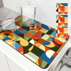 Absorbent Tableware Dish Drying Mats Geometric Desk Drain Pad Heat Resistant Counter Top Mat Non-slip Draining Placemat Kitchen