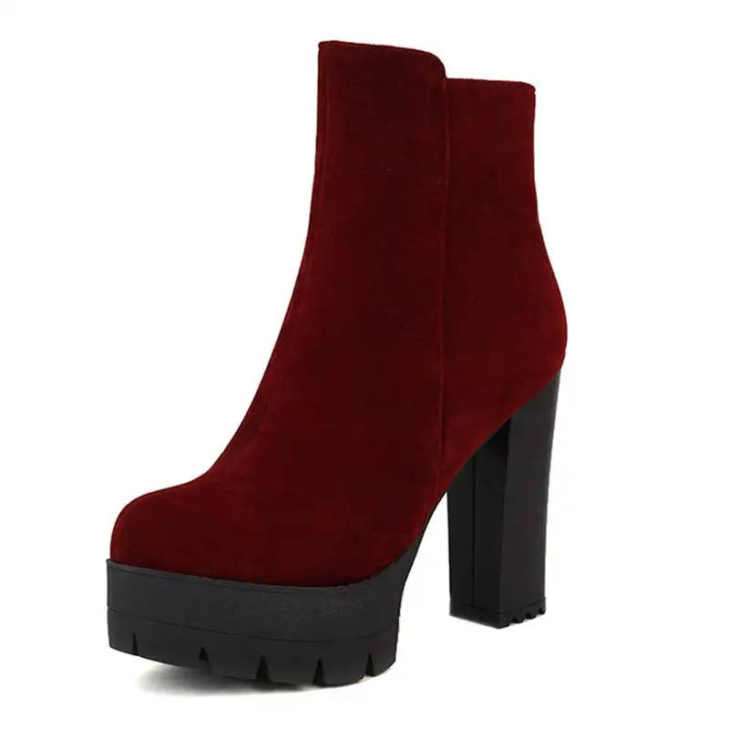

SIMLOVEYO Платформа 4 см из флока, замша, большой размер 43, сексуальные повседневные ботинки, классические короткие ботинки с круглым носком на высоком каблуке 12 см, женские модные ботинки