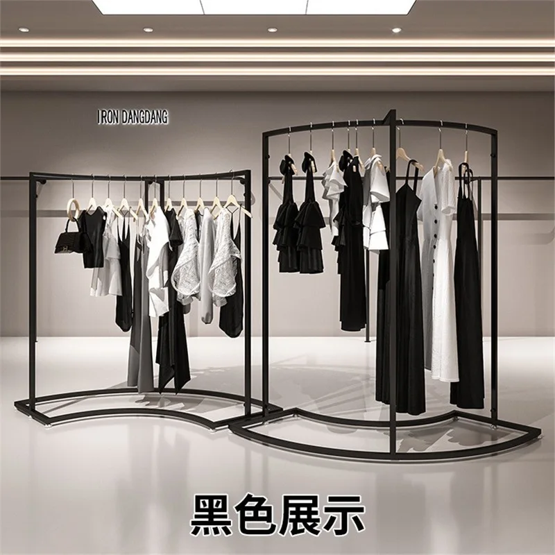 Clothing store Nakajima display rack, black wrought iron curved clothes display rack combination