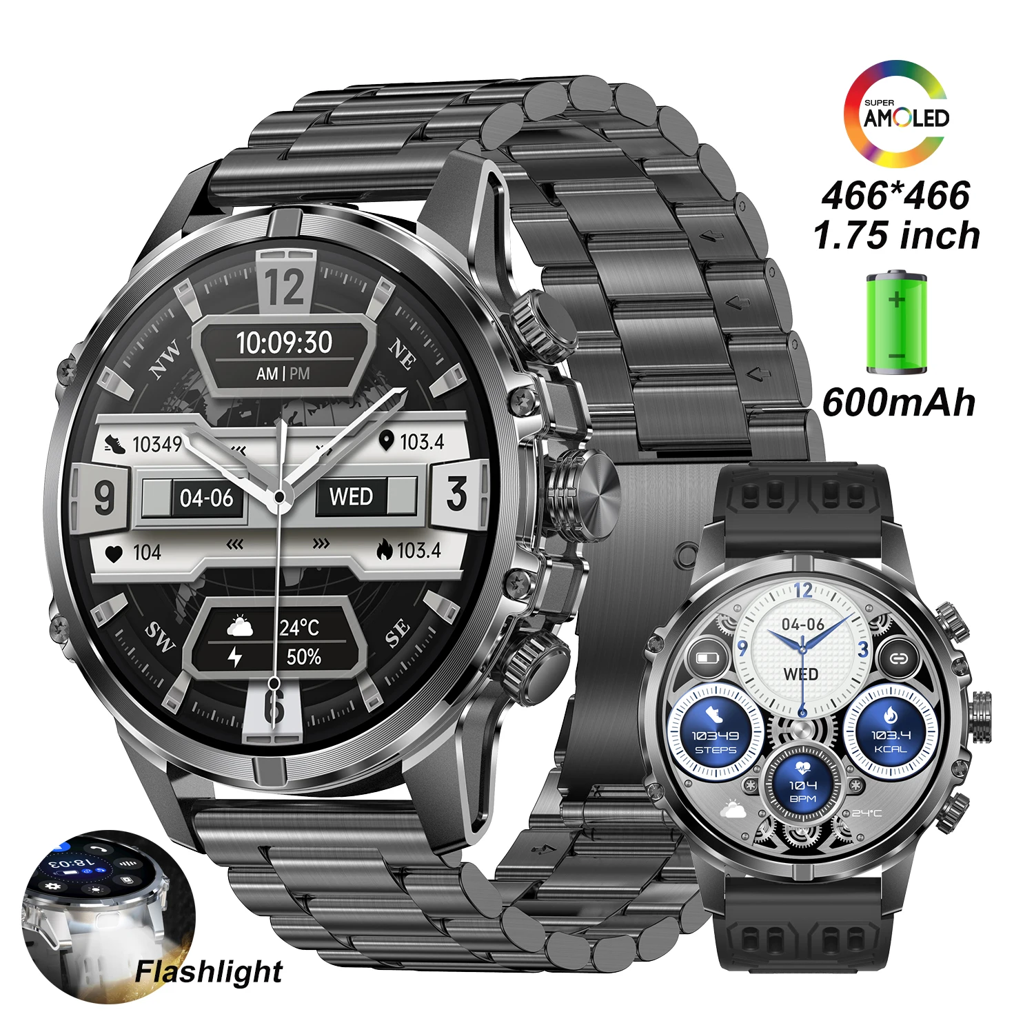 

Smart Watch Для Мужчин AMOLED Экран Светодиодный Фонарик Водонепроницаемый Монитор Сердечного ритма Bluetooth Звонок Спорт Фитнес Женщины Smartwatch