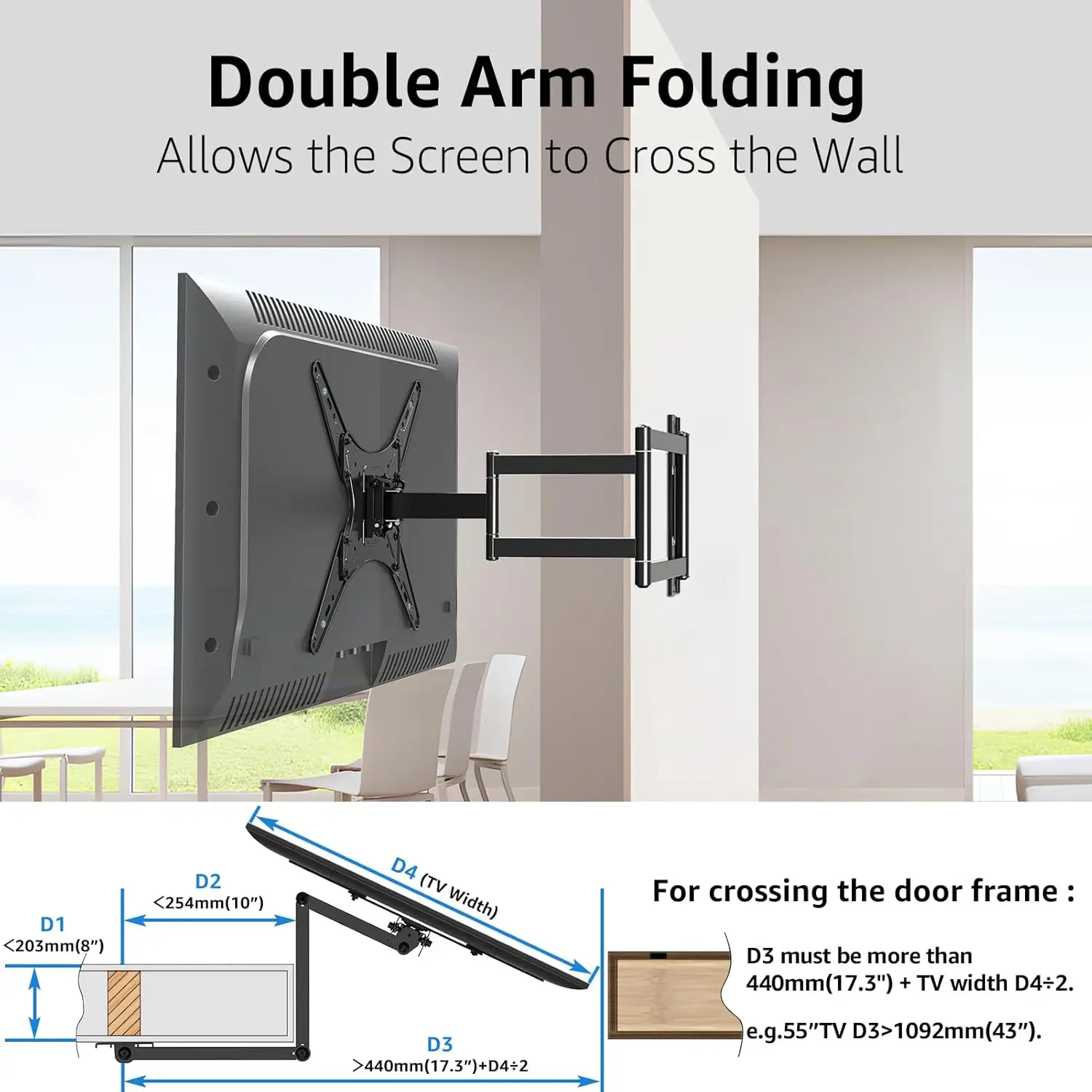 

Corner TV Wall Mount for Most 26-65 Inch TVs, Long Arm TV Mount with 30 Inch Extension Arm, Smooth Swivel Tilt Single Stud