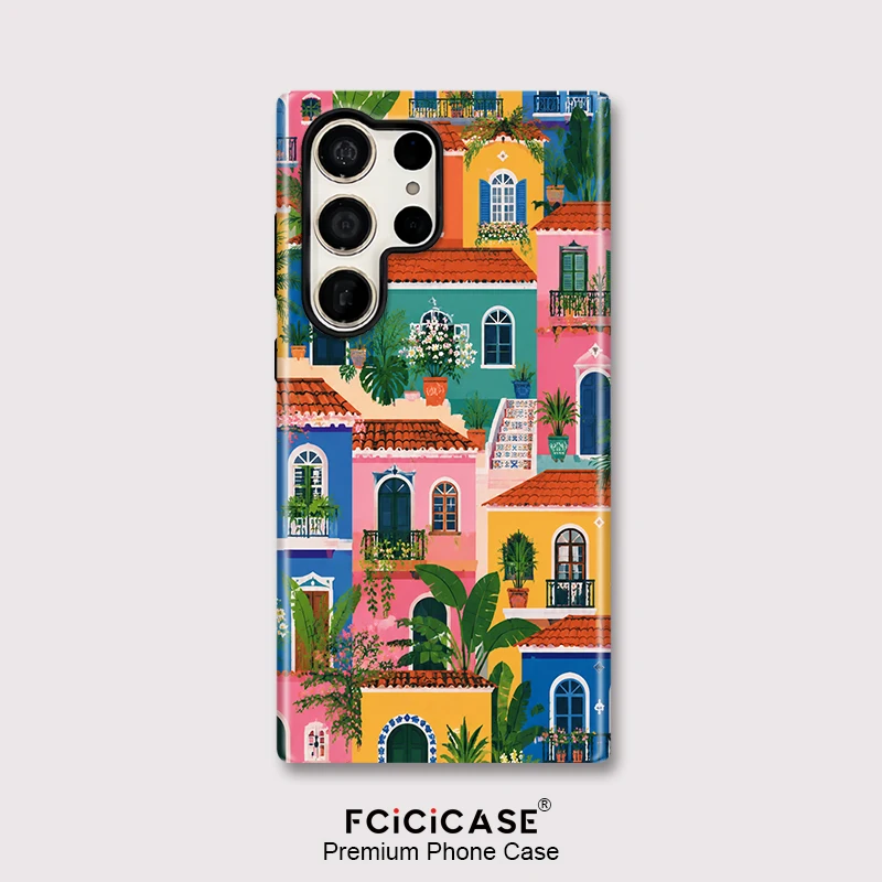 Fcicicase Beautiful House Print Phone Case For Samsung Galaxy S24+ A56 A26 A36 S20 FE S25 S23 Ultra A16 Anti Drop Acrylic Hoesje
