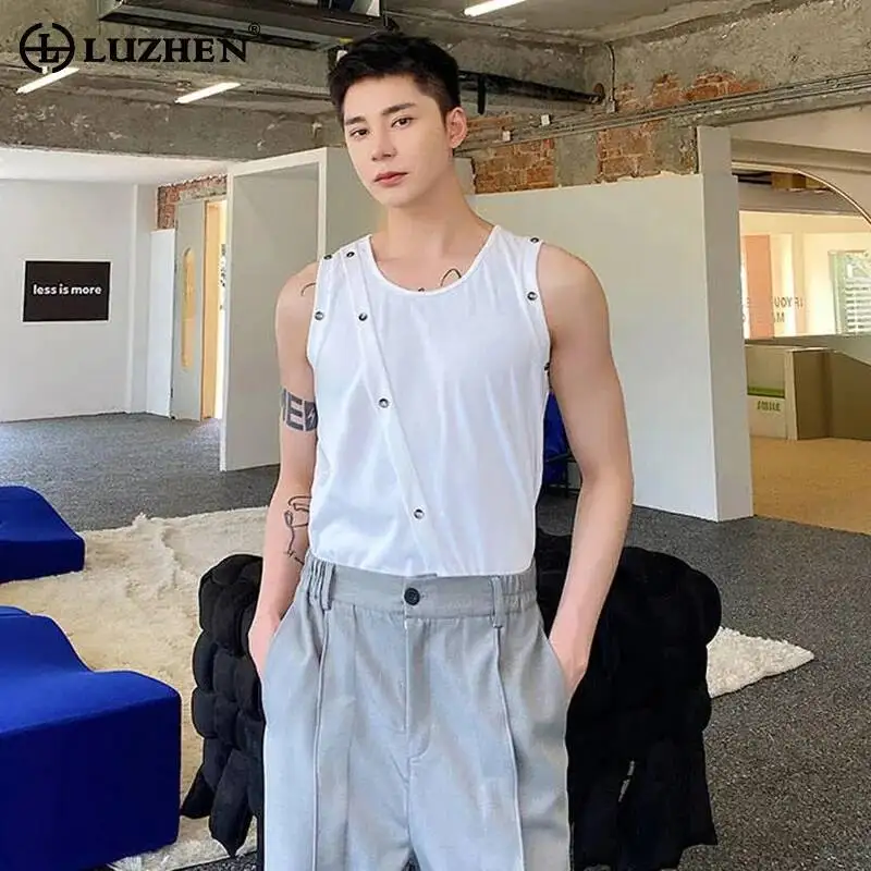 

LUZHEN 2026 New Original Rivet Metal Decorate Patchwork Design Sleeveless T-shirts Men's Trendy Handsome Casual Tank Tops JY7033