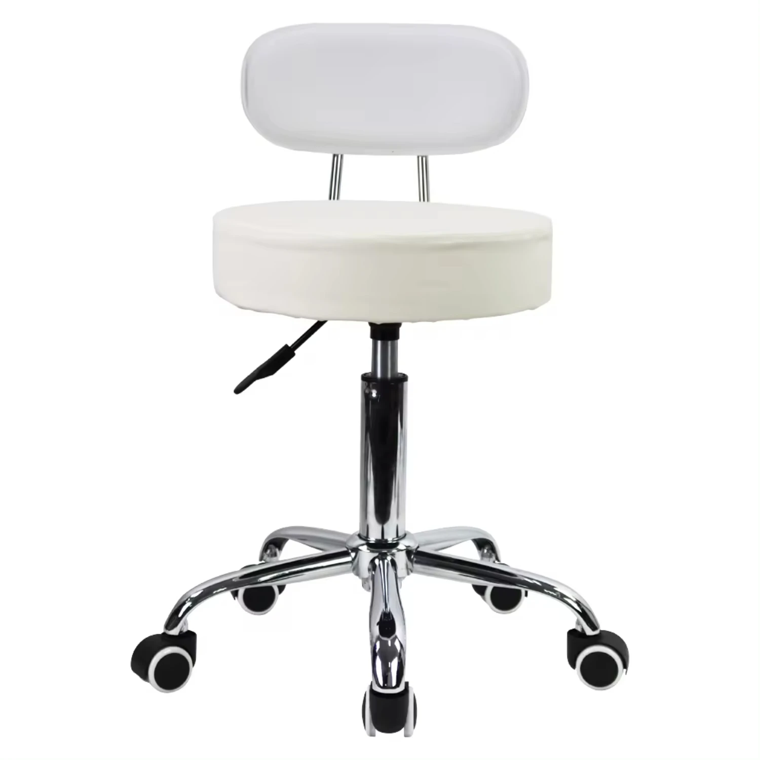 

PU Leather Rolling Stool with Mid Back Height Adjustable Office Drafting Swivel Task Chair with Wheels White