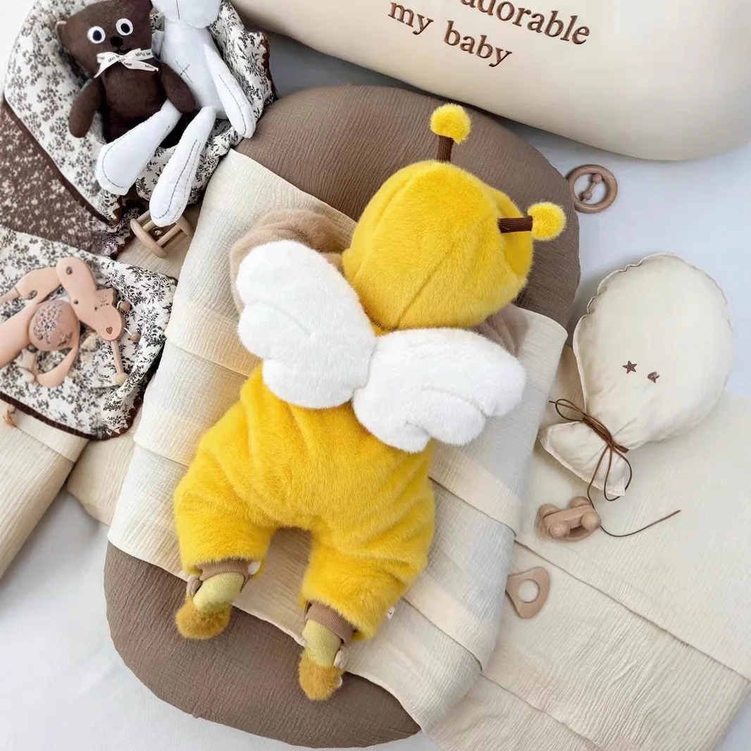Baby Climbing Suit Set Hooded Fleece Children's Thickened Warm Sweater Romper