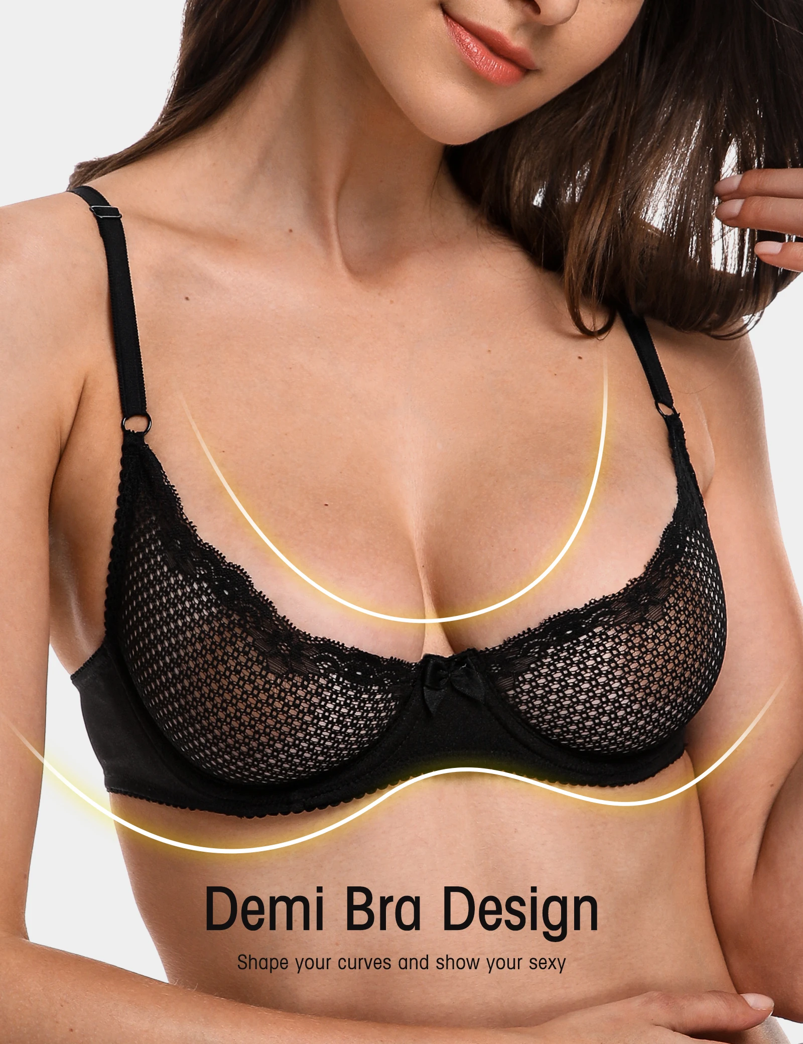 WingsLove Sexy See through Bralette Bras For Women Lace Mesh Half Cup Underwear Female Unlined Sheer Bra Soft Underwire Lingerie