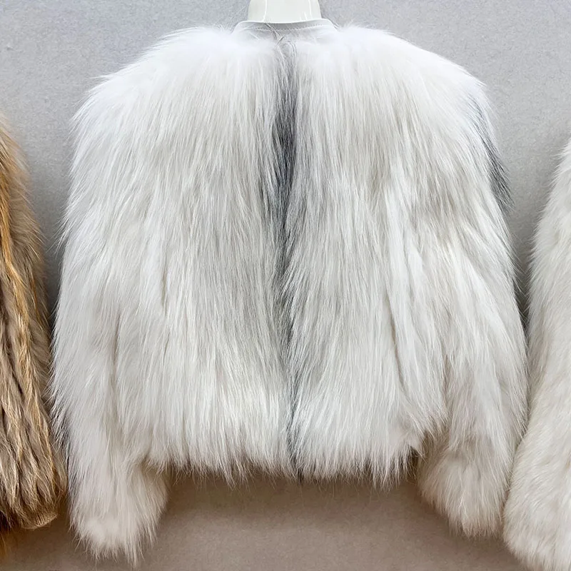 2025 New Fashion Women Real Natural Marble Fox Fur Short Coat For Winter Thick Warm Long Sleeves Luxury Outerwear Jackets