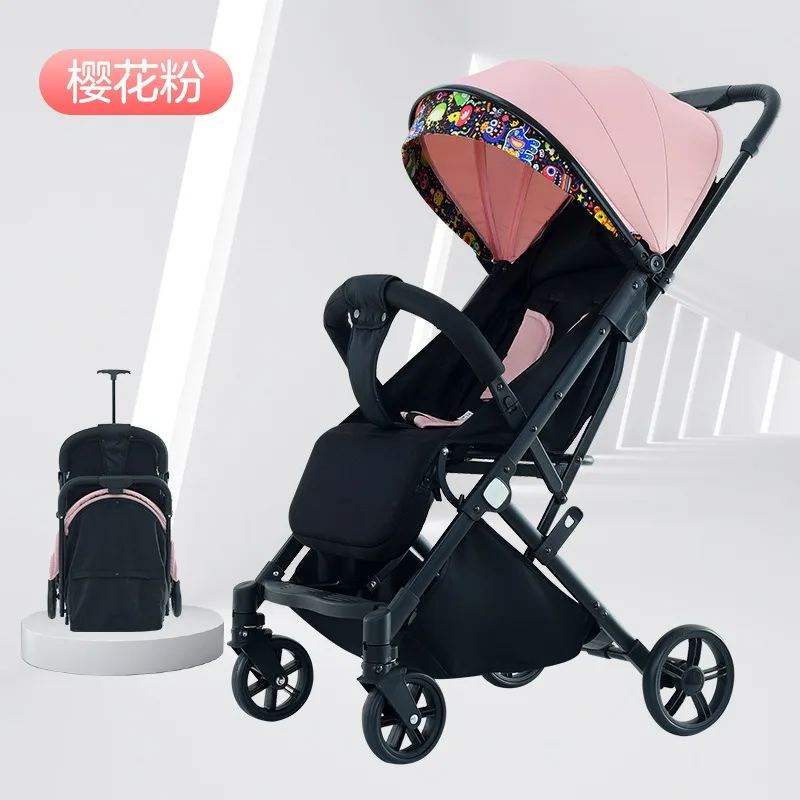 

Three-fold stroller with lever ultra-light and portable baby car can be seated and lying for four-wheel shock absorption