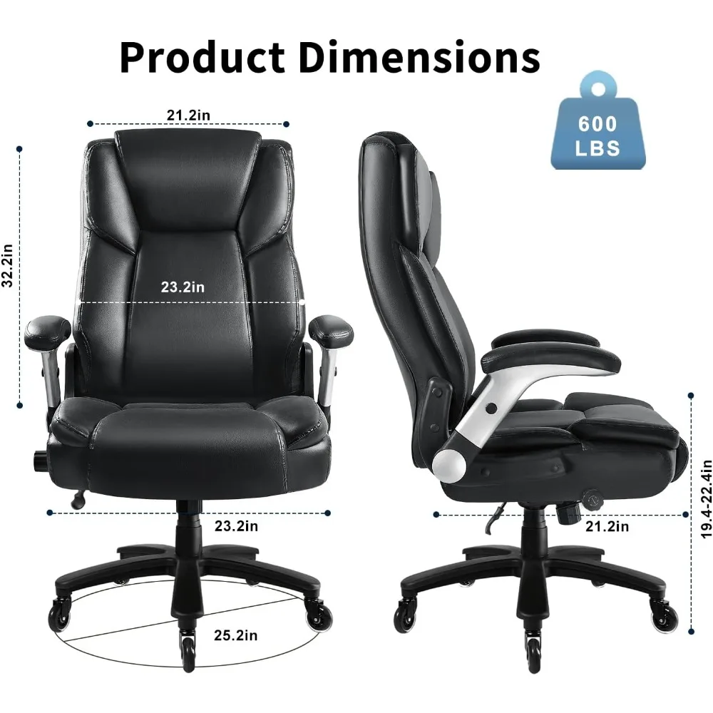 Wytrzymałe skórzane krzesło biurowe z wysokim oparciem dla osób o dużym wzroście, udźwig 272 kg, regulowane krzesło biurowe dla menedżerów