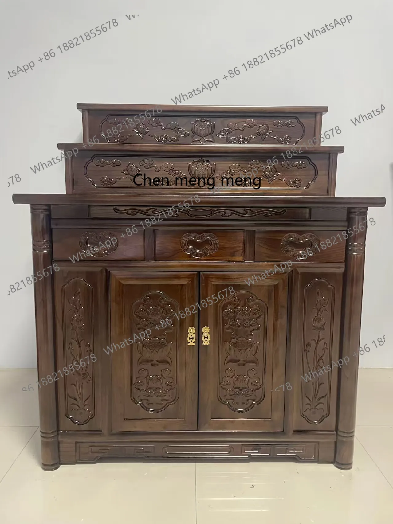 three-layer buddhist niche altar for home god of wealth guanyin altar elm step ladder altar