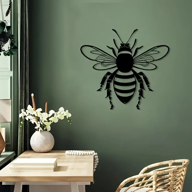 Elegant Metal Bee Wall Art - Durable Iron Outdoor/Indoor Decorative Sculpture with Intricate Detailing, Weather-Resistant Garden