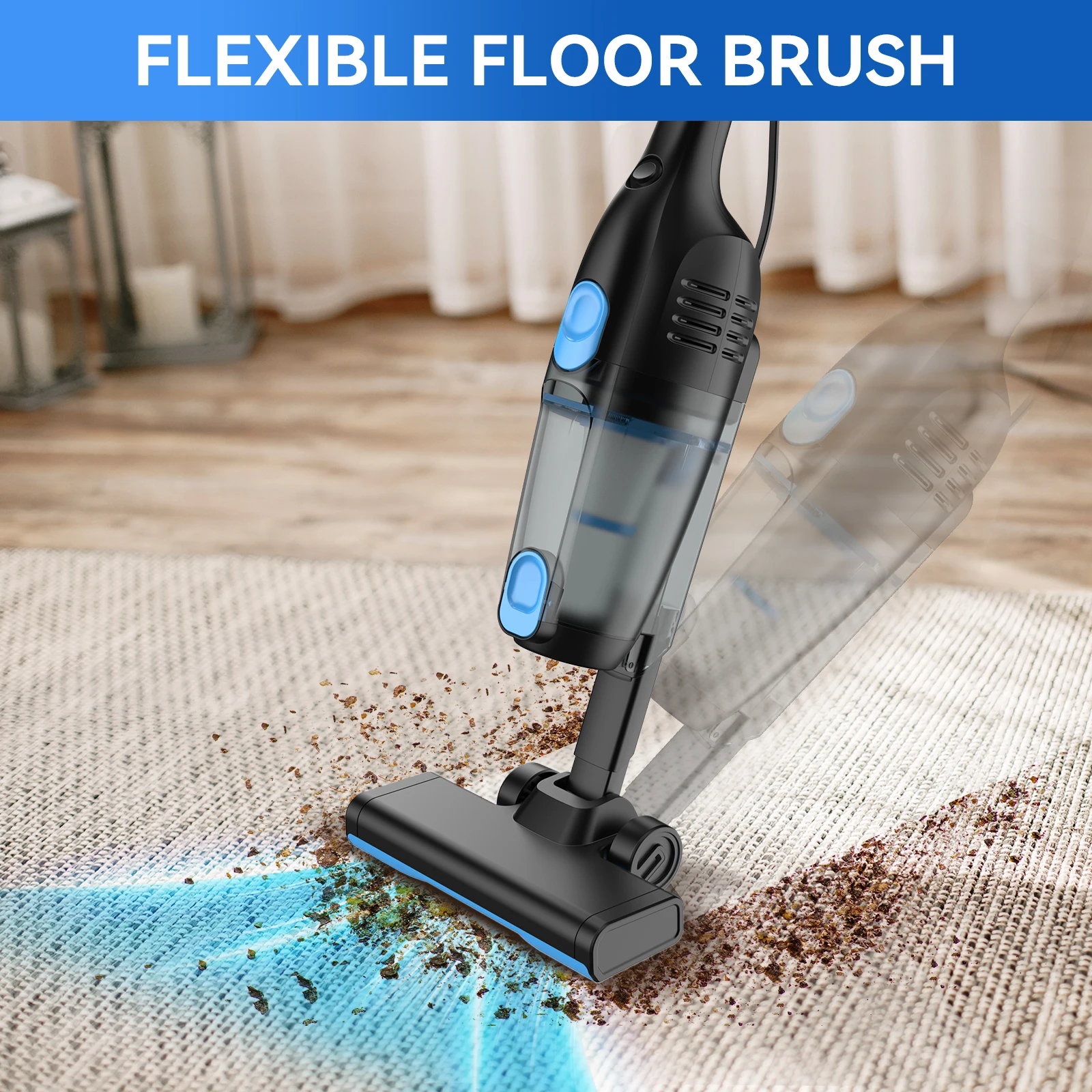 مكنسة كهربائية سلكية R6X، سلك طويل 5 أمتار 3 في 1 مكنسة كهربائية سلكية خفيفة الوزن تستقيم لتنظيف المنزل