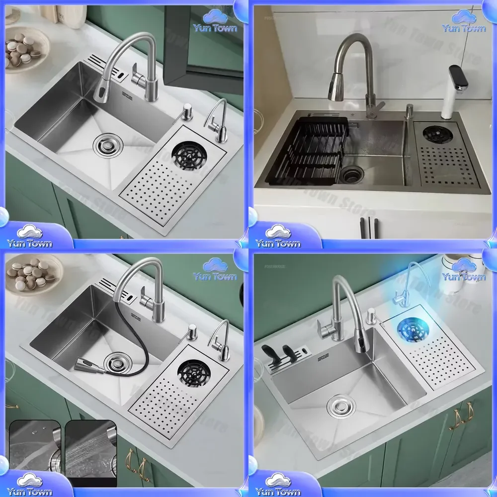 304 Stainless Steel Kitchen Sink with Cup Washer for Modern Luxury Vegetable Wash Basin Large Deep Kitchen Sink for Kitchen