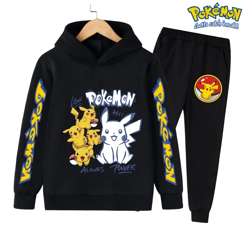 

Boys Hoodies Tops Pants 2Pcs Set Pokemon Pikachu Print 3-14Y Kids Clothing Long Sleeve Cartoon Outfits Baby Boy Wear Mother Kids
