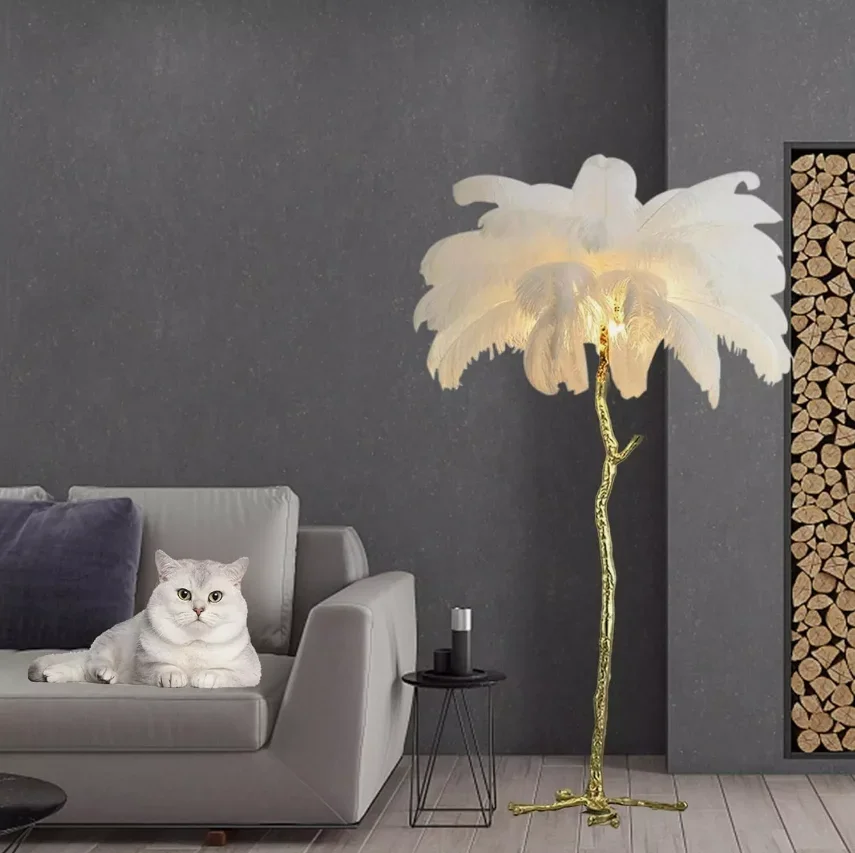 Nordic Ostrich Feather Led Floor Lamp Resin Sofa Bedroom Living Room Home Decor Indoor Bracket Lamp Standing Lamp