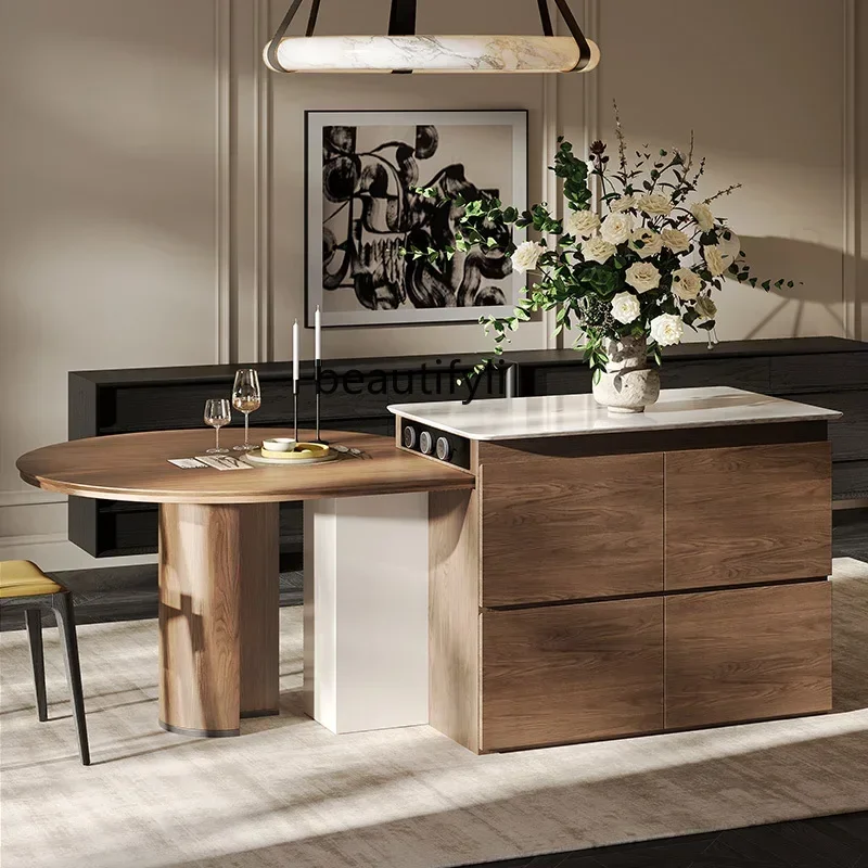 Round table island  dining   integrated table household retractable storage marble retro guide table