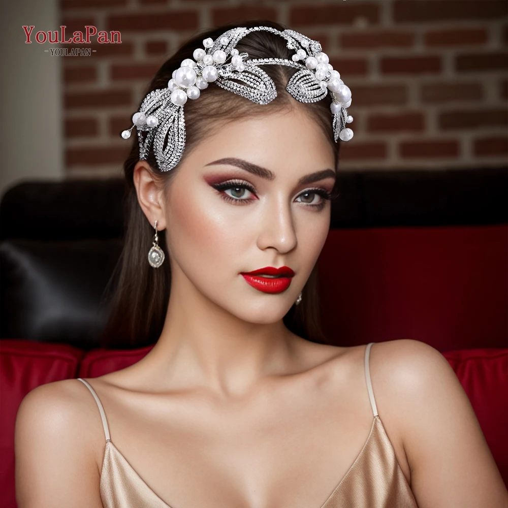 YouLaPan Bride Sparkly Hair Hoop Ornaments Elegant Woman Pearl Wedding Headbands Bride Luxury Party Wedding Accessories HP648