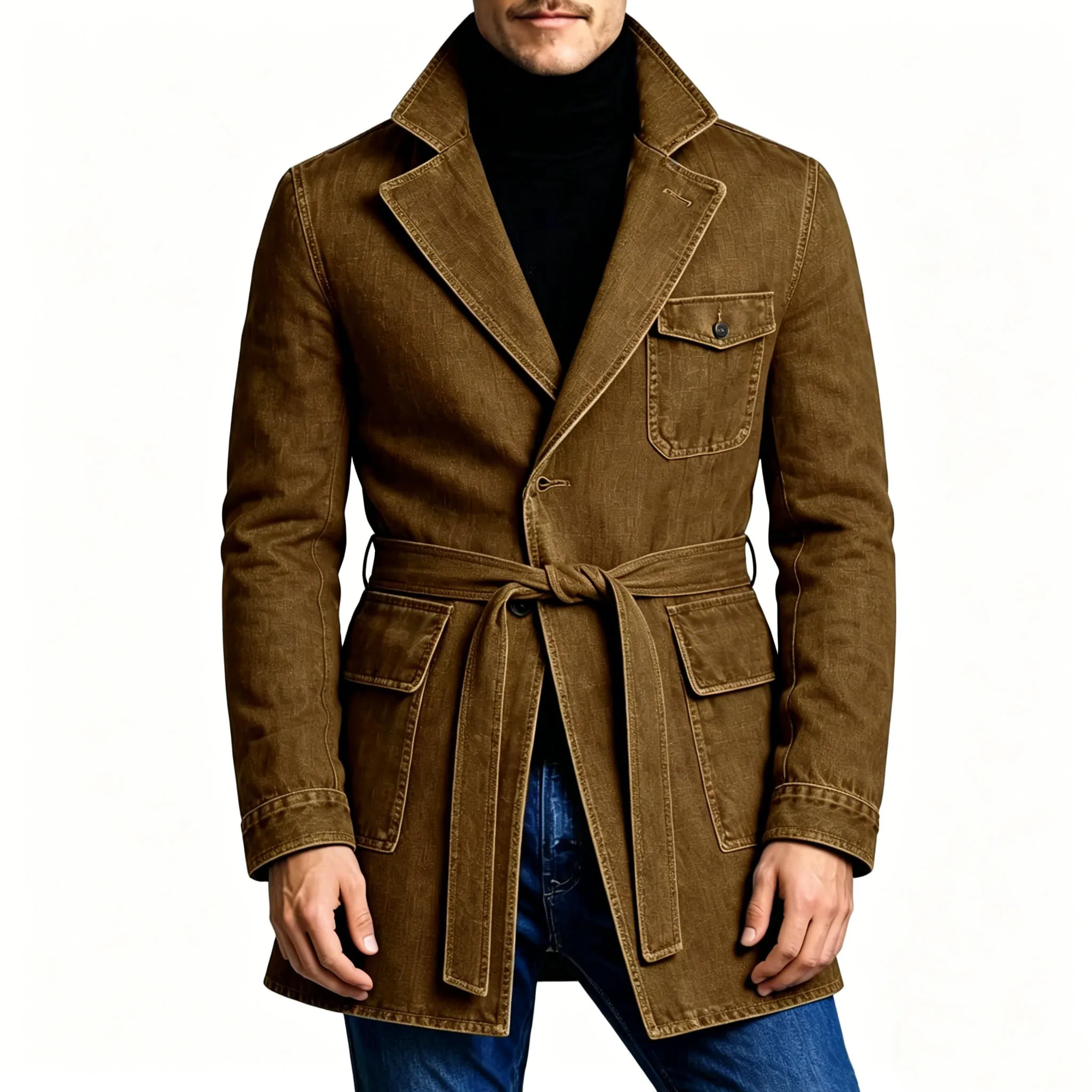 men's-brown-denim-trench-coat-retro-slim-fit-with-waist-belt-notched-lapel-flap-pocket-casual-washed-jean-jacket-for-streetwear