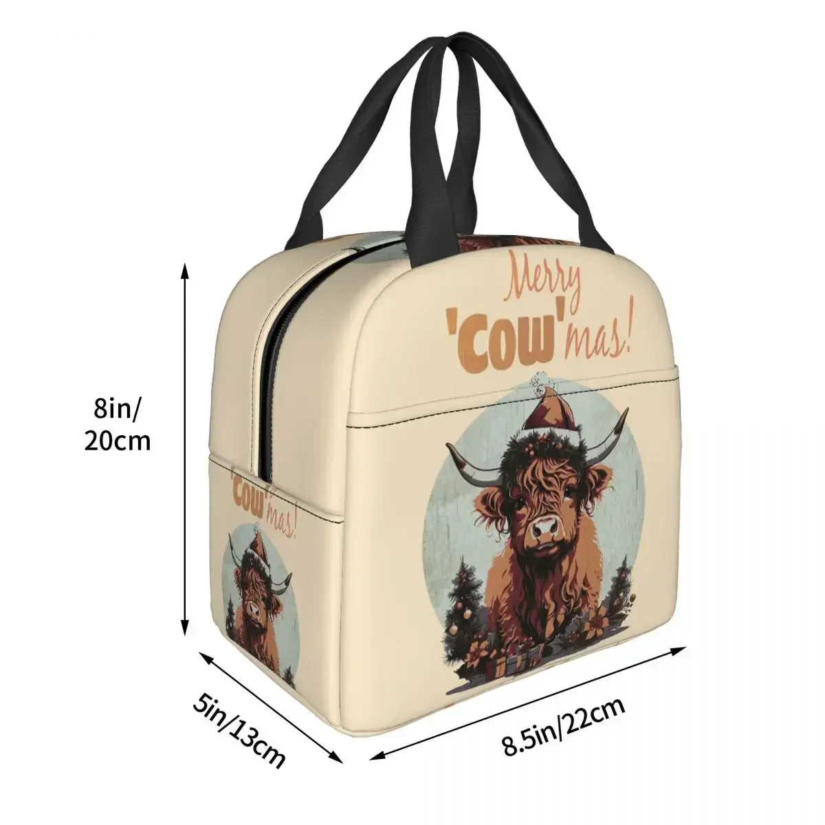Highland Cow Merry Christmas Insulated Lunch Bag for Women Children Portable Food Boxes Thermal Lunch Box Tote