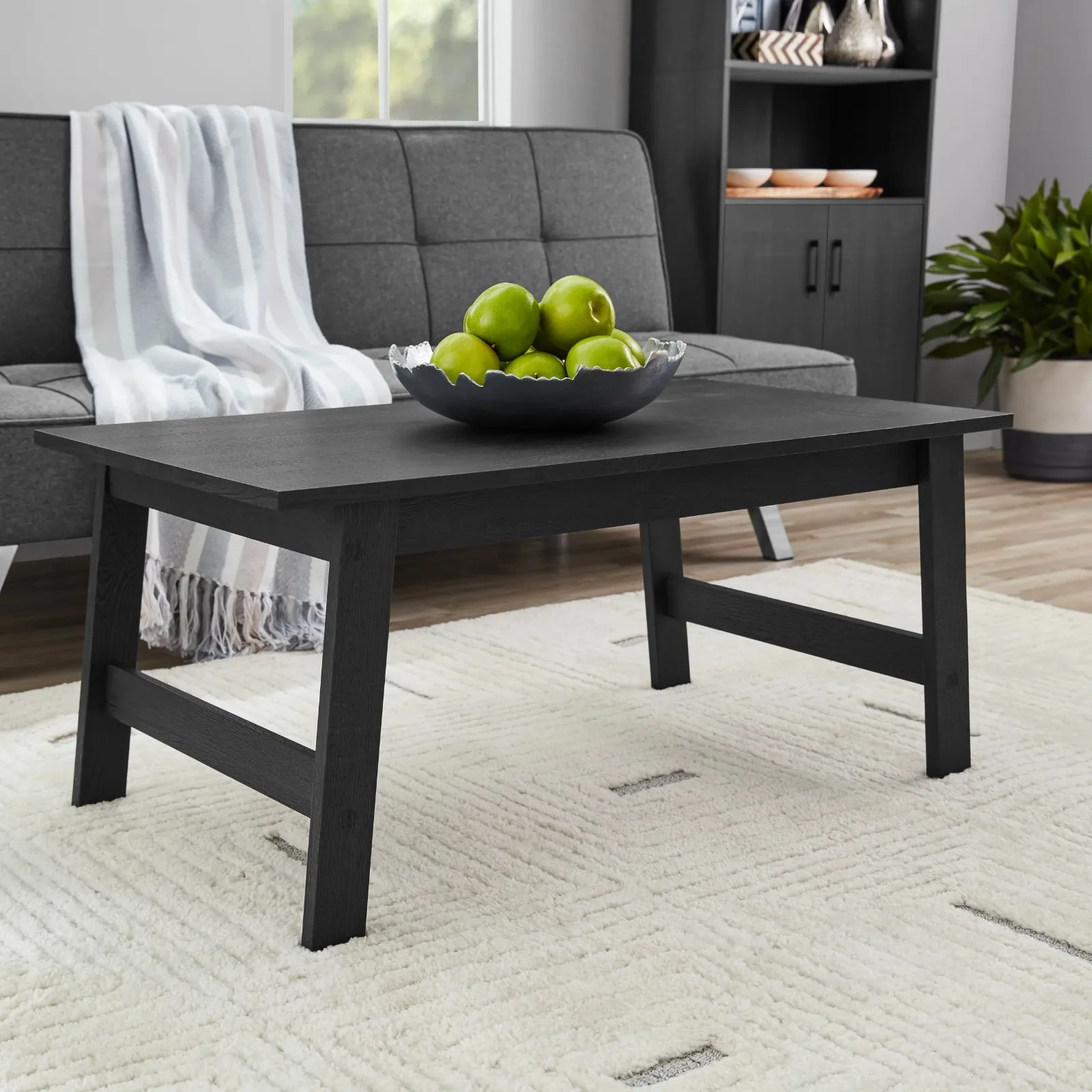 

US Wood Rectangle Coffee Table, Black Finish Assembled Dimensions: 35.28" L x 19.45" W x 15.83" H