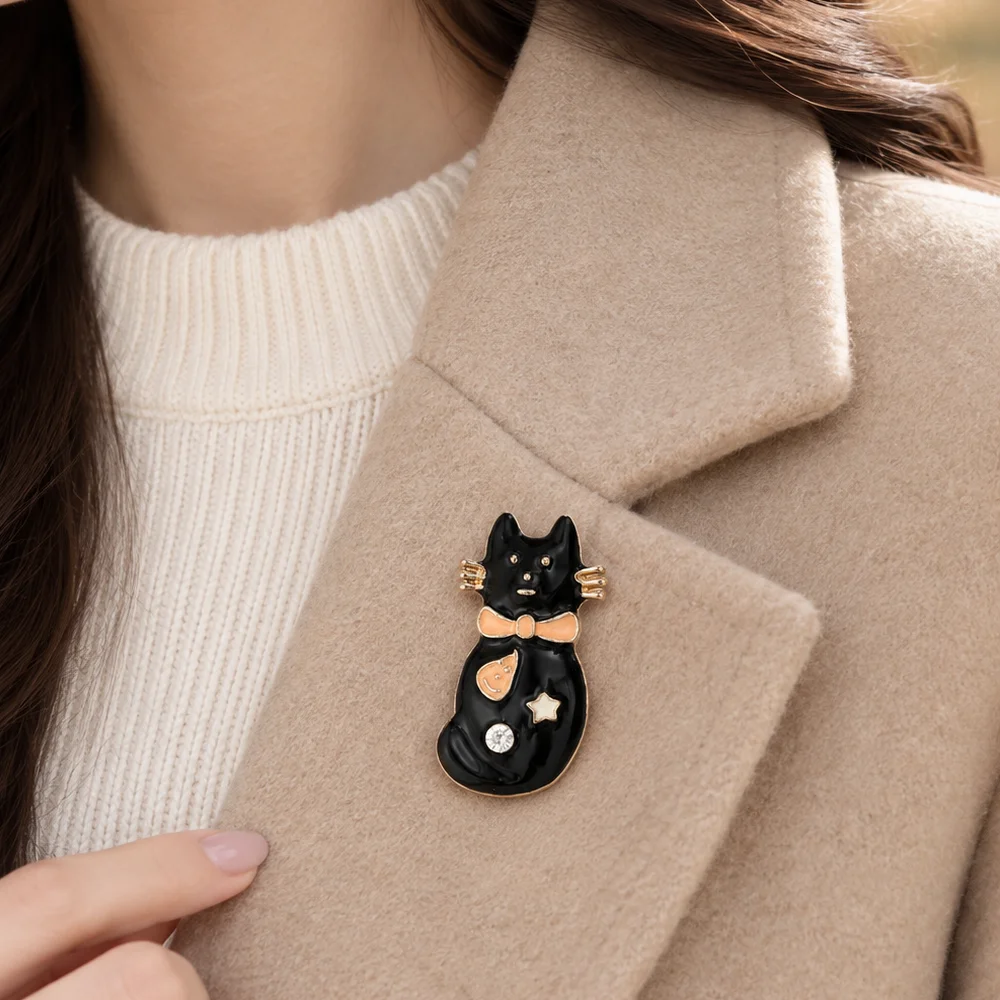 Halloween Enamel Brooch Women Black Cat Pumpkin Witch Hat Lapel Pin Cute Cartoon Brooches Suit Coat Dress Decorative Party Gift