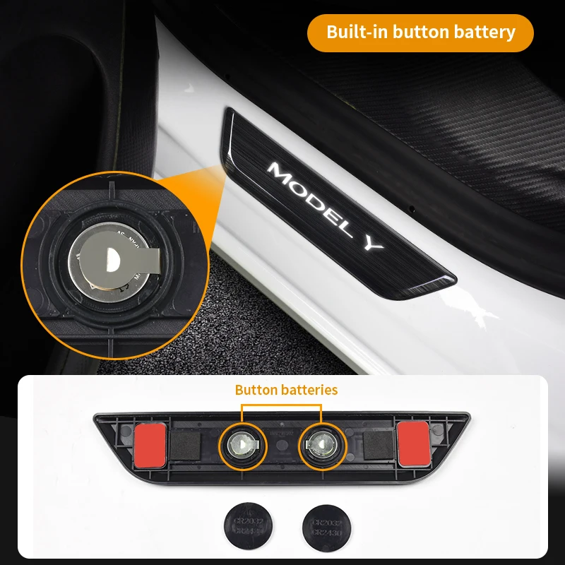 New Wireless LED illuminated Pedal Magnet Car 4xDoor Sills Protector Model Y Model 3 Door Edge Protectors For Tesla Accessories