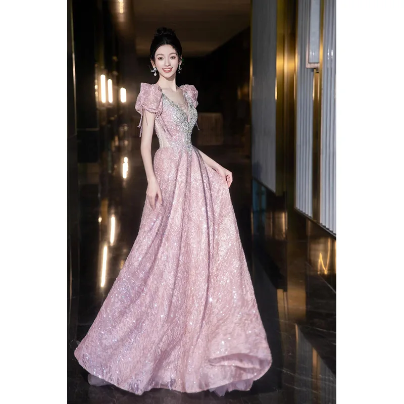 ชุดราตรีสำหรับผู้ใหญ่ ปี 2025 แบบใหม่ สำหรับนักศึกษา สอบศิลปะ งานแต่งงาน กระโปรงทรง Dr Princ งานหมั้น เอวสูง ผ้าไหม