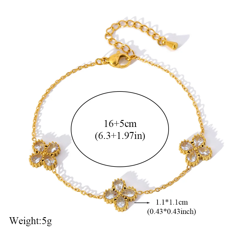 EILIECK 316L Edelstahl Weißer Zirkonia Blütenblatt Halskette Armband Ohrringe Set für Damen Neuer Trendschmuck Partygeschenk – Detail 9