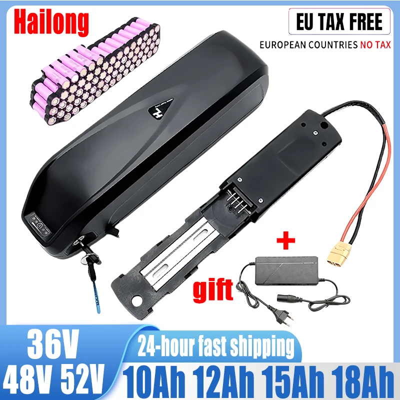 

Hailong 2024 36v 48v 52v 10Ah 12ah 15ah 18ah electric bicycle battery with built-in BMS 500w -1500w rechargeable battery pack